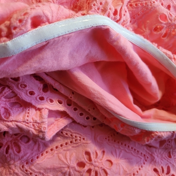 One Shoulder Eyelet Lace Dress Coral Color - Picture 5 of 7